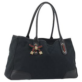 Borsa Tote GUCCI GG Canvas Web Sherry Line Black Gold 163805 Auth hk3992 Nero D'oro