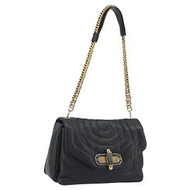 Borsa a Spalla con Catena BALLY in Pelle Nera e Oro Auth 192659A Nero D'oro