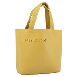 Bolsa de mão PRADA em couro amarelo Auth BA14118 Amarelo