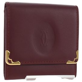 Carteira de moedas CARTIER Must Line Couro Bordeaux Ouro Auth 191853V Dourado Bordeaux