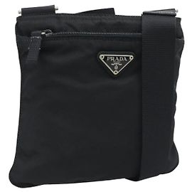 Borsa a tracolla PRADA Nylon Nero Argento Auth hk4000A Nero Argento