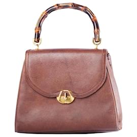 Bolsa Gucci de couro com alça de bambu Marrom Outro