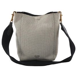 Céline CELINE Seau Sangle Bucket Small Canvas Shoulder bag en Beige x Navy Beige