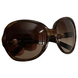 Óculos de sol Chanel com detalhes em pérolas Marrom