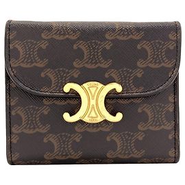 Céline Celine Small Flap Wallet Triomphe in Brown PVC Brown