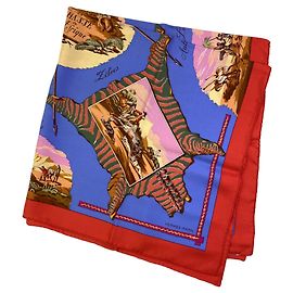 Hermès Hermes Carré 90 African Hunt Seidentuch Rot Blau