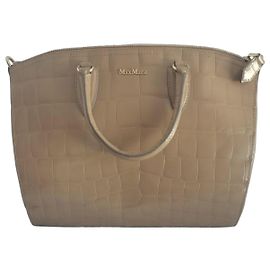 Max Mara Crocodile Embossed Leather Handbag Beige