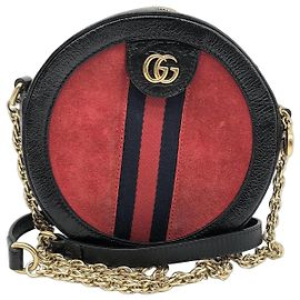 Gucci Ophidia Mini Bolsa Transversal em Camurça e Couro Vermelho