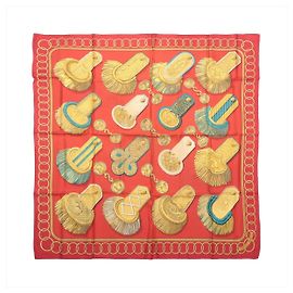 Lenço de seda Hermès Carré 90 "Epaulettes" em Vermelho Vermelho
