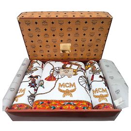 Set de serviettes de bain MCM Monogramme Marron Blanc Orange Bijouterie dorée