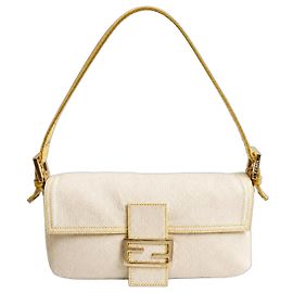 Bolsa Baguette Fendi em lona branca e python amarelo Branco Amarelo Hardware prateado