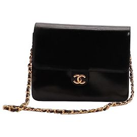 Bolsa Flap Vintage Chanel em couro preto Preto