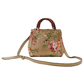 Bolsa Gucci Bamboo Shopper com Estampa Floral Rosa Vermelho Bege Verde