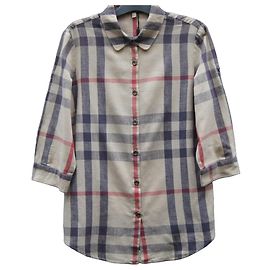 Burberry Leinenhemd mit Karomuster Rot Beige Dunkelbraun