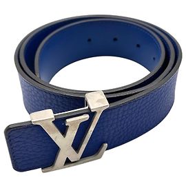 Louis Vuitton Blaue Ledergürtelschnalle mit LV-Initialen-Logo Größe 90 Blau