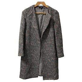 Abrigo de cuello redondo LOOP TWEED Theory Castaño Blanco Roja