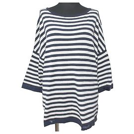 Max Mara Striped Knit Half Sleeve Top Blue Other