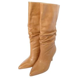 Autre Marque Mollini Gathered Leather Long Boots Brown