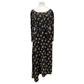 Prada Langer schwarzer Blumenprint Kleid Schwarz