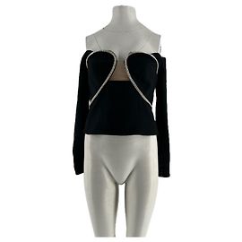 Self portrait Top bustier à ornements en cristal Black