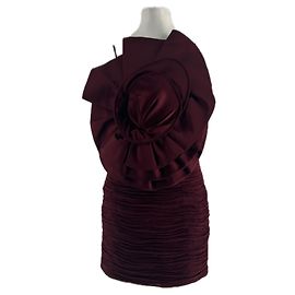 Magda Butrym Gerafftes Kleid mit Reliefblume Rot