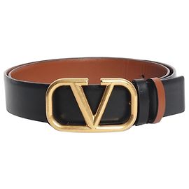 Valentino Black VLogo leather belt - size S Black