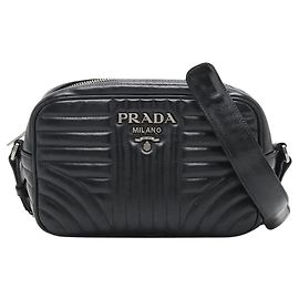 Prada Bolsa de ombro com corrente de couro preta Diagramme Preto