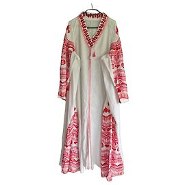 Autre Marque Vestido largo de lino blanco bordado Svitlaya Rosa Blanco Roja