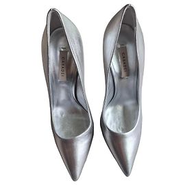 Casadei Silver Leather Pointed-Toe Pumps Silvery