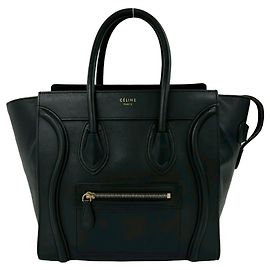 Céline CELINE Luggage Micro Shopper Logo Leather Handbag Tote Bag Black