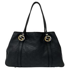 Gucci GG Twins Shima Leather Tote Bag Black