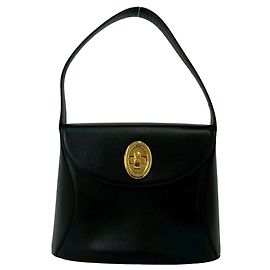 Christian Dior Vintage Logo Leather Handbag Black