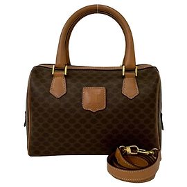 Céline CELINE Vintage Macadam Blazon Leather Handbag Brown