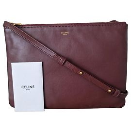 Céline Celine Trio Grande Leather Handbag - Burgundy Dark red