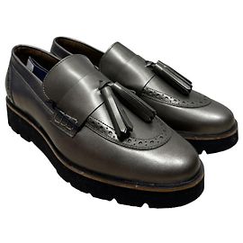 Trussardi Jeans Metallic Leather Tassel Loafers Metallic