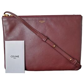 Céline Celine Trio Große Leder Handtasche Bordeaux Bordeaux
