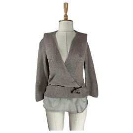 Fabiana Filippi Cardigan de malha transpassado marrom e branco Marrom Branco