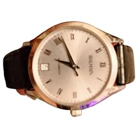 Balmain Silver Dial Black Leather Strap Watch Black White