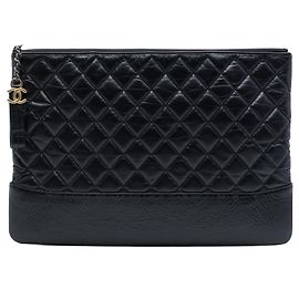 Chanel Black Large Aged Calfskin Gabrielle O Case Clutch Black