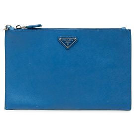 Prada Blue Saffiano Wristlet Clutch Blue