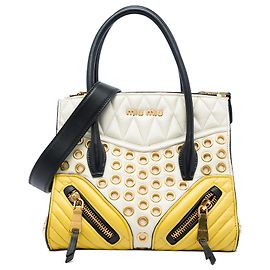 Miu Miu Bolsa Satchel Biker em Nappa tricolor branco Small com ilhós Branco