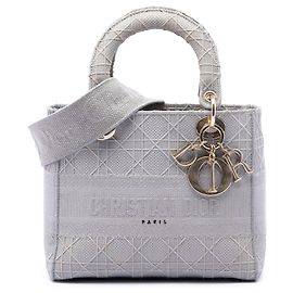 Dior Gris Toile Cannage Lady D Lite Taille Moyenne Marron