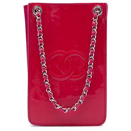 Porta-celular transversal Chanel Pink CC Patent Rosa Outro