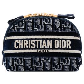 Dior Blue Oblique Besticktes Samt-Kosmetiktäschchen Blau Marineblau