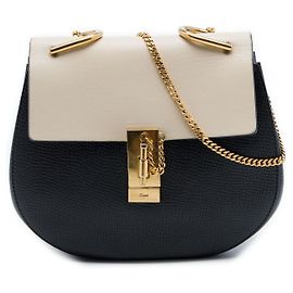 Chloé Borsa a tracolla Drew bicolore in pelle di vitello liscia e granulata nera Small Altro Bianco sporco