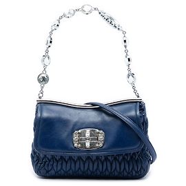 Borsa Miu Miu Blue Matelasse Nappa Crystal Frame Flap Satchel Blu Blu navy