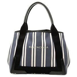 Balenciaga Canvas gestreifter Cabas Navy Blau S Blau