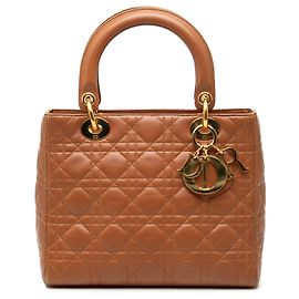 Dior Marron Lambskin Cannage Lady Dior Taille Medium Marron