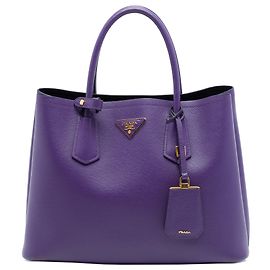 Prada Bolsa Double Saffiano Cuir Roxa Médium Roxo Roxo escuro