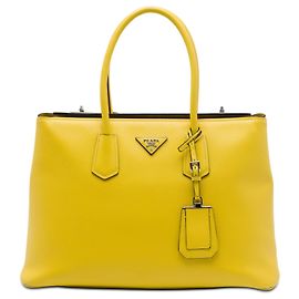 Prada Yellow Saffiano Cuir Double Tote Yellow